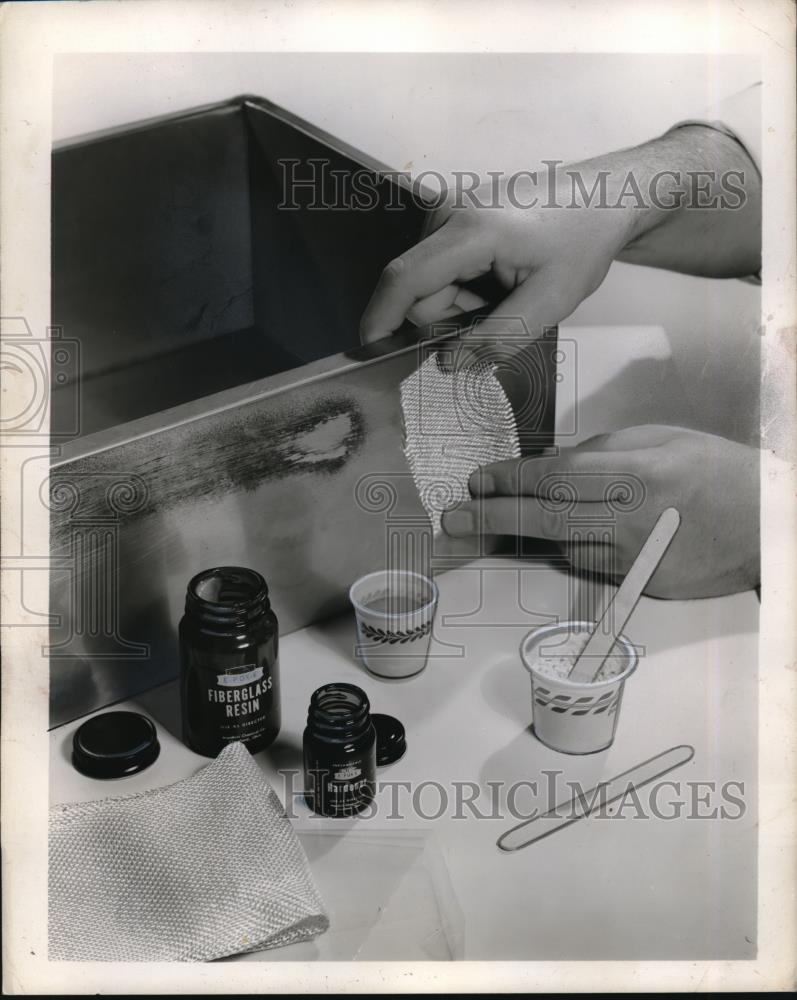 1938 Press Photo Patching kit Glass Fiber-Resin patch - Historic Images