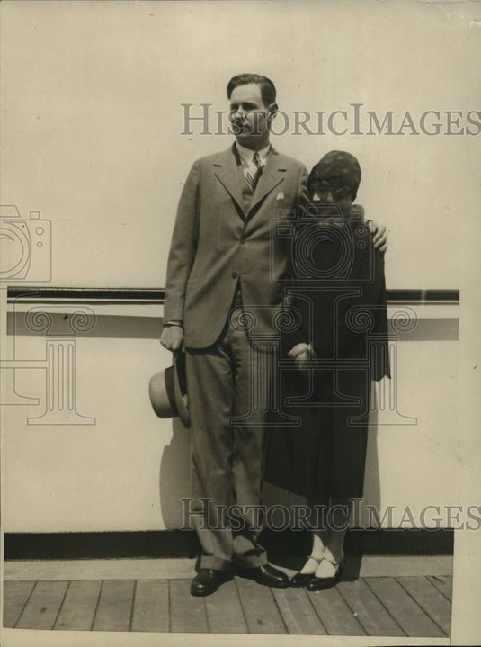 1926 Press Photo Mr & Mrs Henry Lee Higginson aboard the SS Conte Biancamano - Historic Images