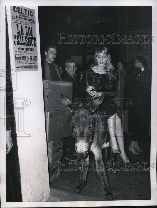 1956 Press Photo Long eared burro at Paris' Celtic Theater's Unique Pet Show - Historic Images
