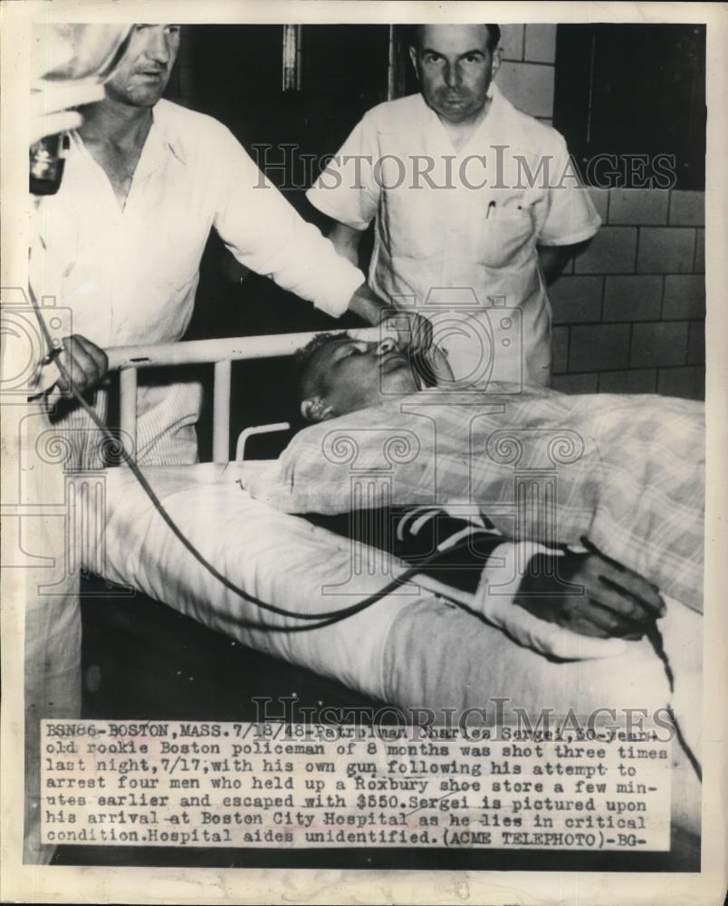 1948 Press Photo Boston Massachusetts Charles Sergei Rookie Policemen Shot - Historic Images