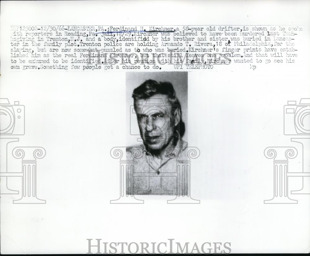 1967 Press Photo Ferdinand Kirschner, was believed to be murdered in Trenton. - Historic Images