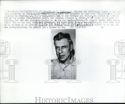1967 Press Photo Ferdinand Kirschner, was believed to be murdered in Trenton. - Historic Images