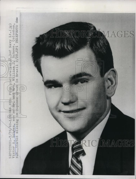 1960 Press Photo Victor A. Schoen, Navy Lieutenant missing in Brazil plane crash - Historic Images
