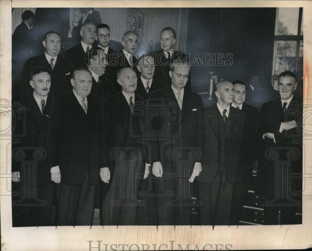 1949 Press Photo Anton Storch, Ludwig Erhard, Franz Bluecher, Jakob Kaiser, - Historic Images