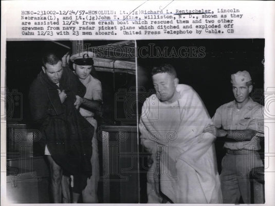 1957 Press Photo Richard Rentscheler, John Kline Lieutenants Rescued From Plane - Historic Images