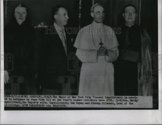 1951 Press Photo Pope Pius XII and Bishop O'Connor with Vincent Impellitteri - Historic Images