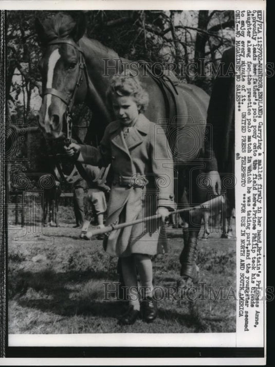 1957 Press Photo Windsor England Carrying a mallet Britain's Princess Anne - Historic Images