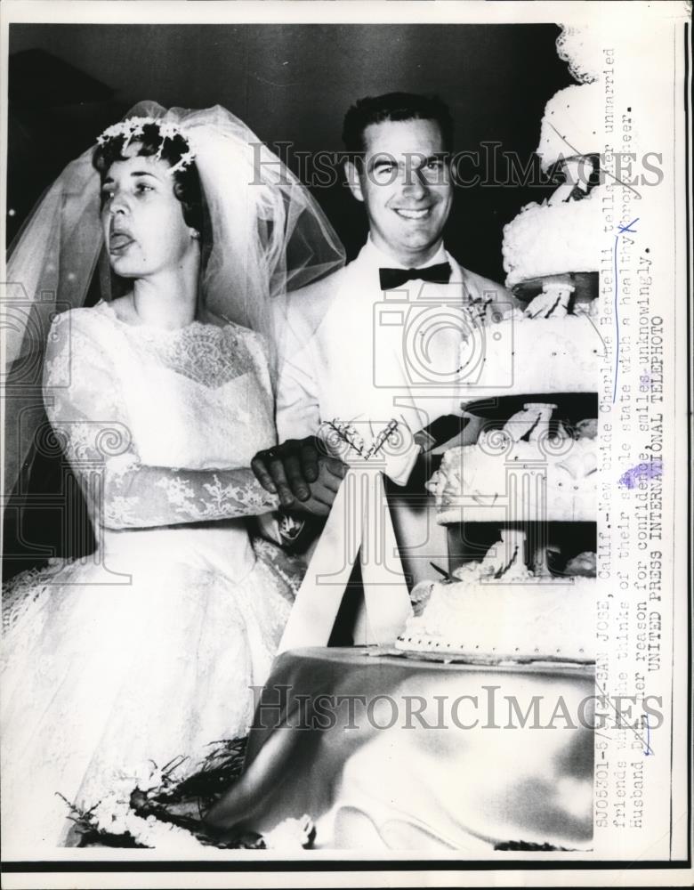 1951 Press Photo Bride Charlene Bertelli with husband Dan, tells her unmarried - Historic Images