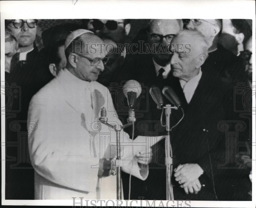 1963 Press Photo Pope Paul VI, Italian President Antonio Segni, Fiumcino Airport - Historic Images