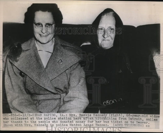1947 Press Photo Cedar Rapids Iowa Mrs. Bessie Kennedy 68 year old widow who - Historic Images