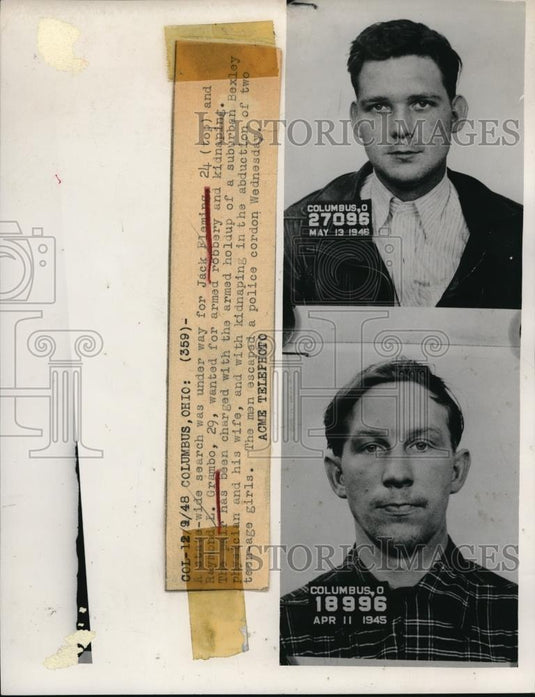 1948 Press Photo Jack Fleming & Raymond L Grambo wanted for armed robbery - Historic Images