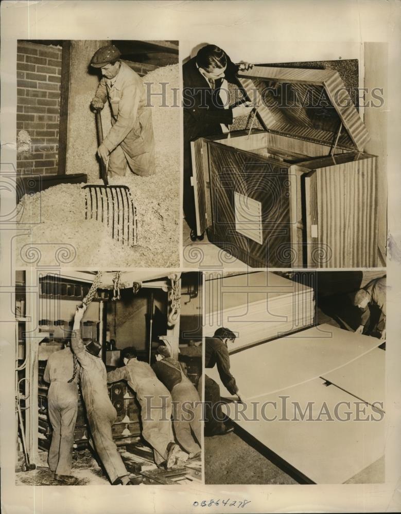 1948 Press Photo Men working with a synthetic wood called Plimber - Historic Images