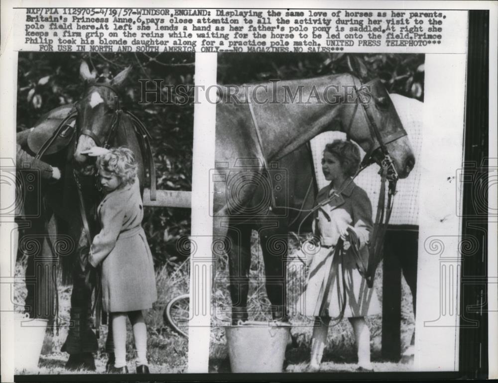 1957 Press Photo Britain&#39;s Princess Anne is displaying the same love - Historic Images