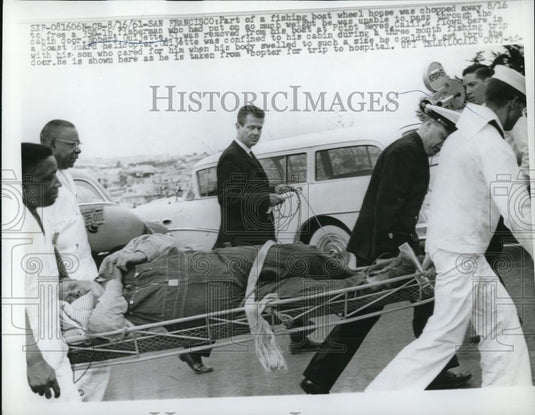 1961 Press Photo San Francisco part of a fishing boat wheel house was chopped - Historic Images