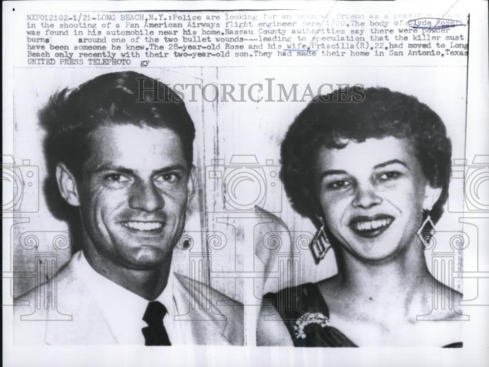 1958 Press Photo Clyde and Priscilla Rose of Long Beach, Clyde was found dead. - Historic Images