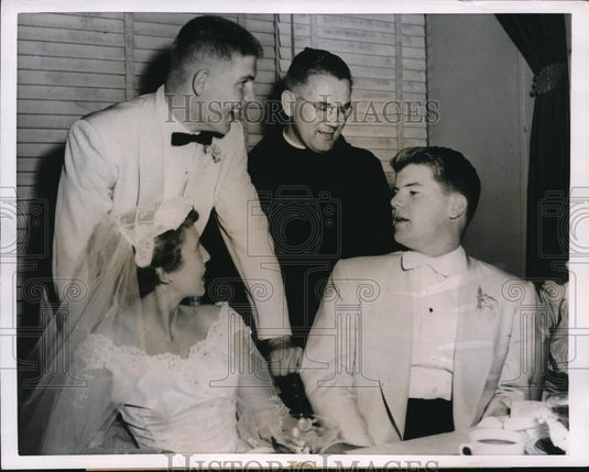 1955 Press Photo Old friend shows up to Don Ameche Jr.'s wedding - Historic Images