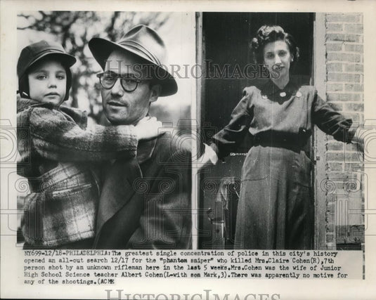1950 Press Photo Mrs.Claire Cohen killed by Phanton Sniper Unknown Fireman - Historic Images