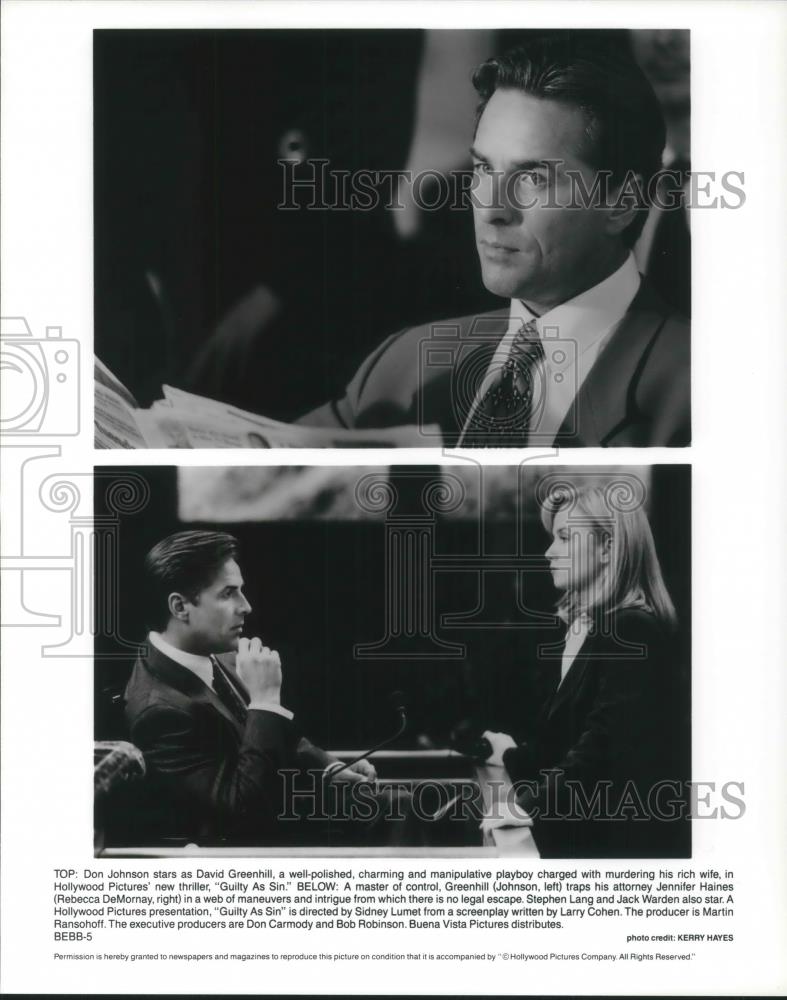 1991 Press Photo Don Johnson &amp; Rebecca DeMornay in Guilty as Sin - cvp10594 - Historic Images