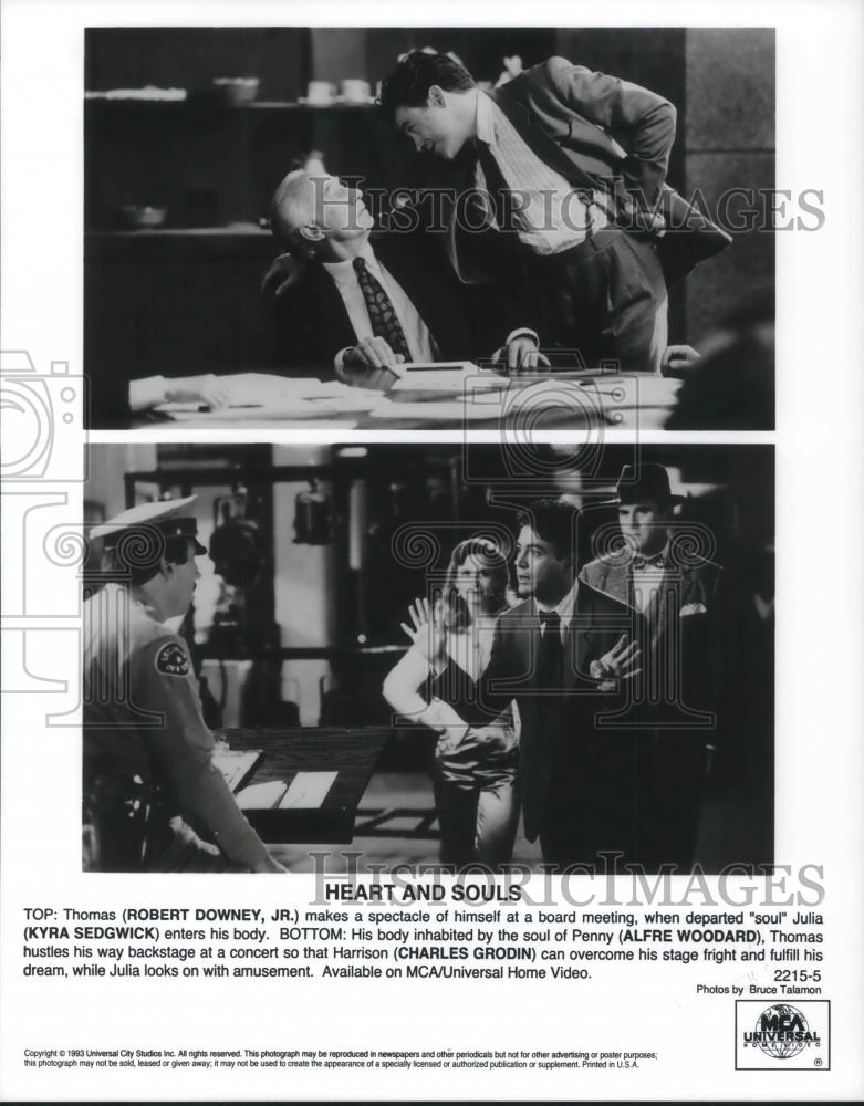 1994 Press Photo Robert Downey Jr, Charles Grodin in Heart & Souls - cvp10573 - Historic Images