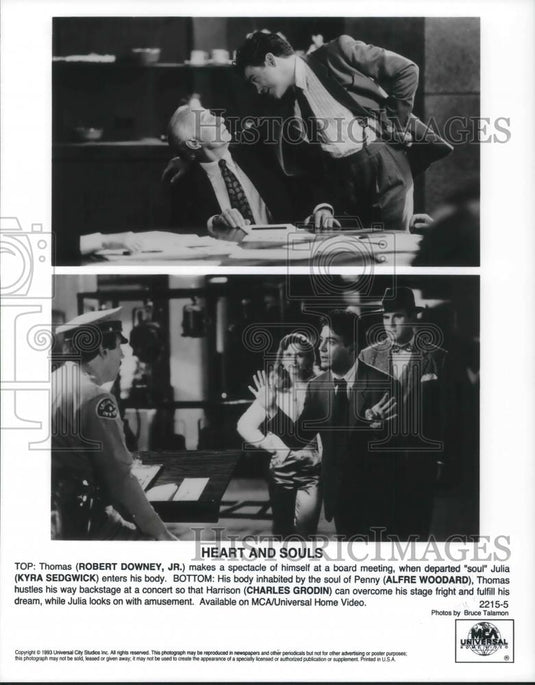 1994 Press Photo Robert Downey Jr, Charles Grodin in Heart & Souls - cvp10573 - Historic Images