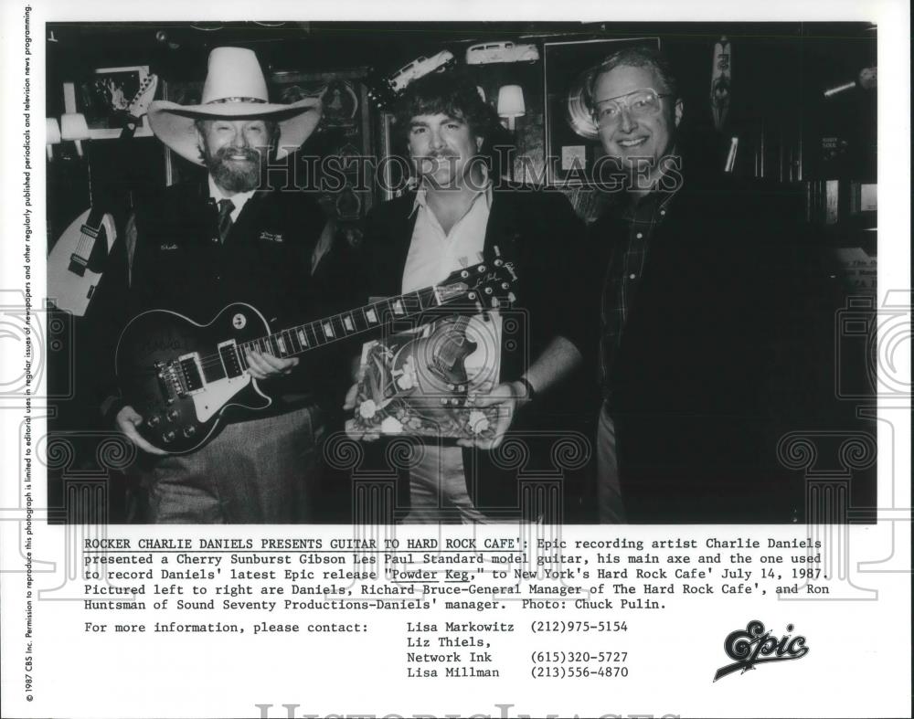 1987 Press Photo Charlie Daniels Richard Bruce and Ron Huntsman Hard Rock Cafe - Historic Images