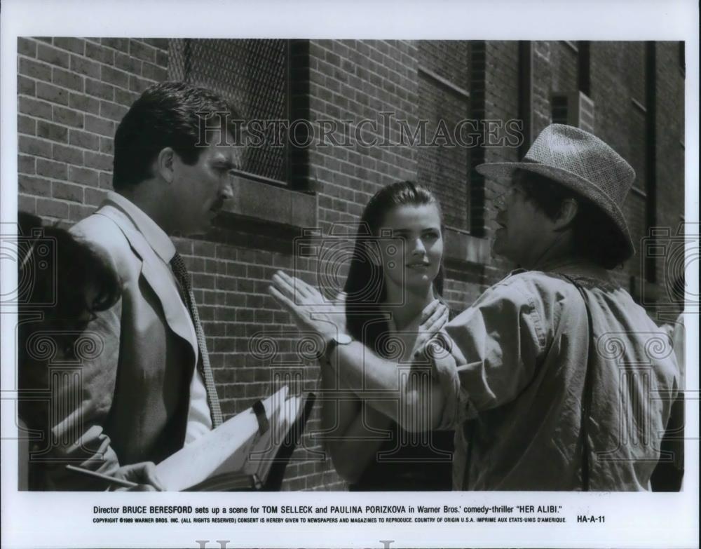 1990 Press Photo Bruce Beresford Tom Selleck and Paulina Porizkova Her Alibi Set - Historic Images