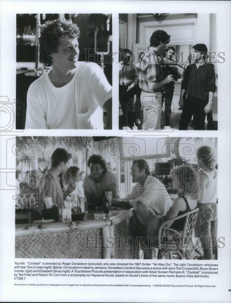 1989 Press Photo Roger Donaldson Tom Cruise Bryan Brown Elisabeth Shue Coctail - Historic Images