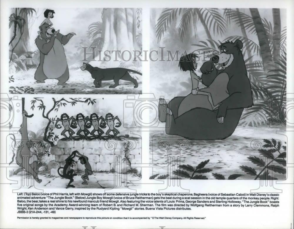 1991 Press Photo Baloo with Jungle Boy Mowgli and Bagheera in The Jungle Book - Historic Images