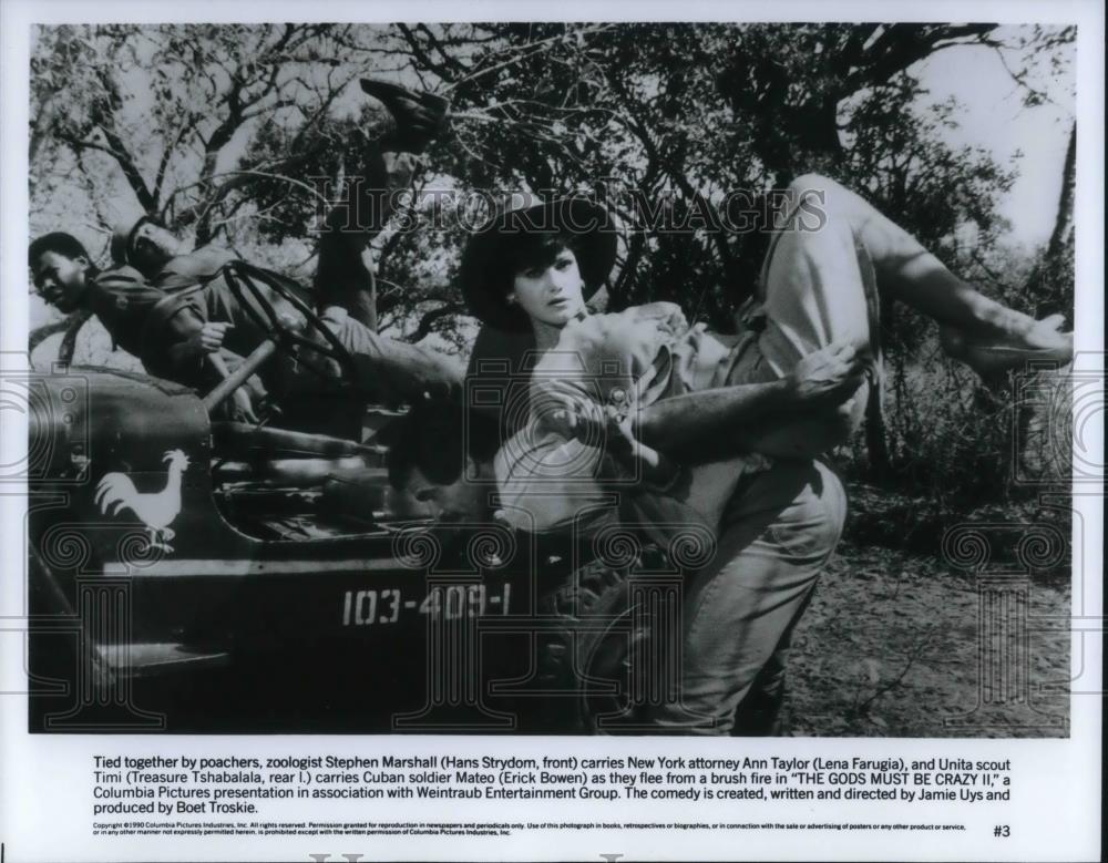 1991 Press Photo Hans Strydom, Lena Farugia in The Gods Must Be Crazy II - Historic Images