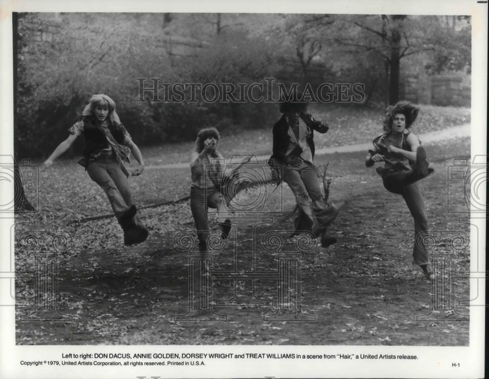 1979 Press Photo Don Dacus Annie Golden Dorsey Wright Treat Williams in Hair - Historic Images