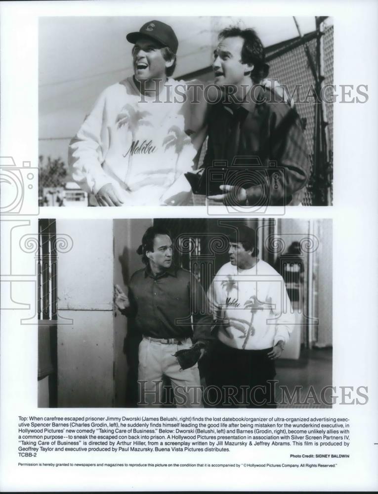 1991 Press Photo James Belushi &amp; Ted Danson in Taking Care of Business - Historic Images