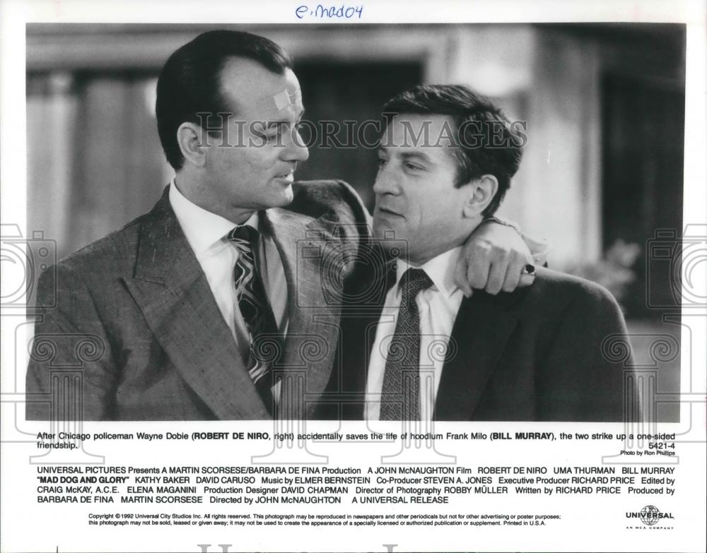 1992 Press Photo Robert DeNiro and Bill Murray star in Mad Dog and Glory - Historic Images