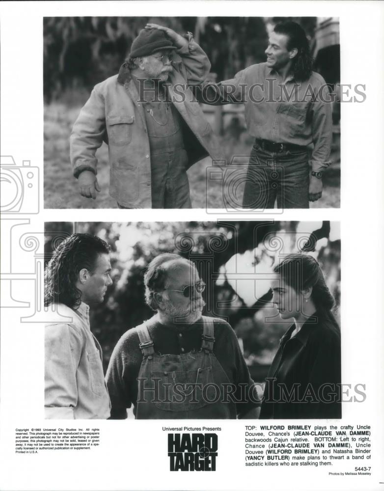 1994 Press Photo Wilford Brimley Jean-Claude Van Damme Yancy Butler Hard Target - Historic Images