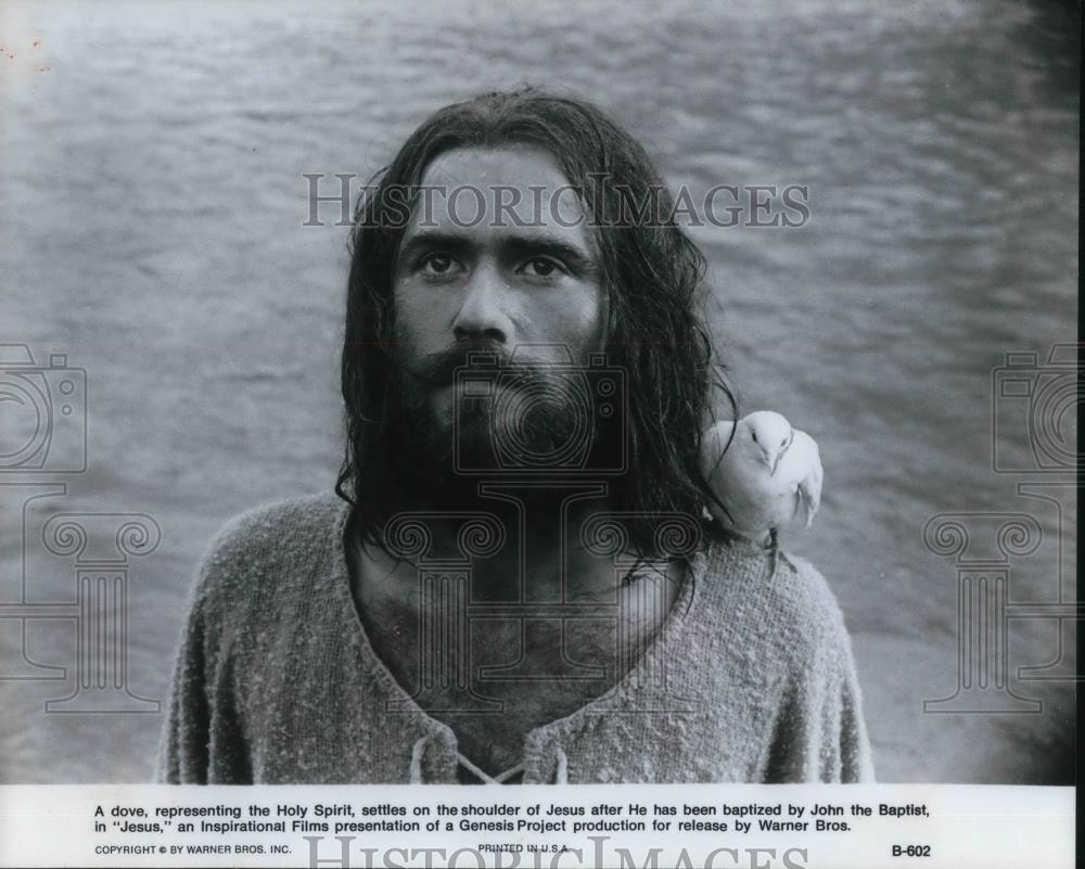 1980 Press Photo Movie Jesus, dove settling on His shoulder - cvp18634 - Historic Images