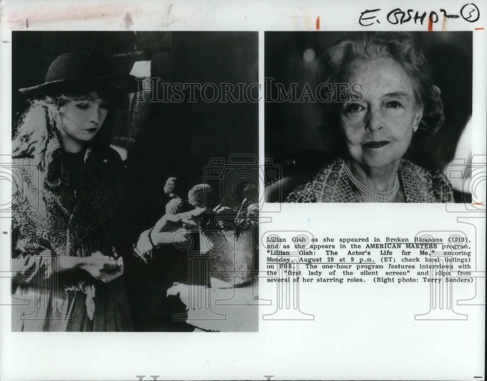 1989 Press Photo Lillian Gish stars in Broken Blossoms &amp; The Actor&#39;s Life For Me - Historic Images