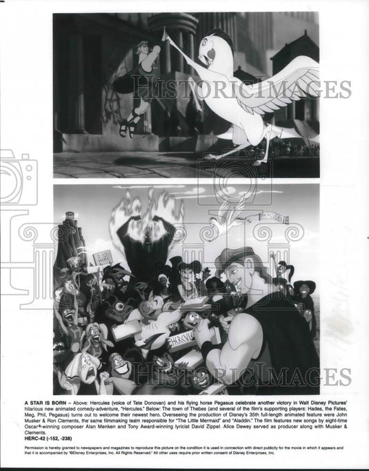 1997 Press Photo Hercules Pegasus and Hades in Hercules animated cartoon movie - Historic Images