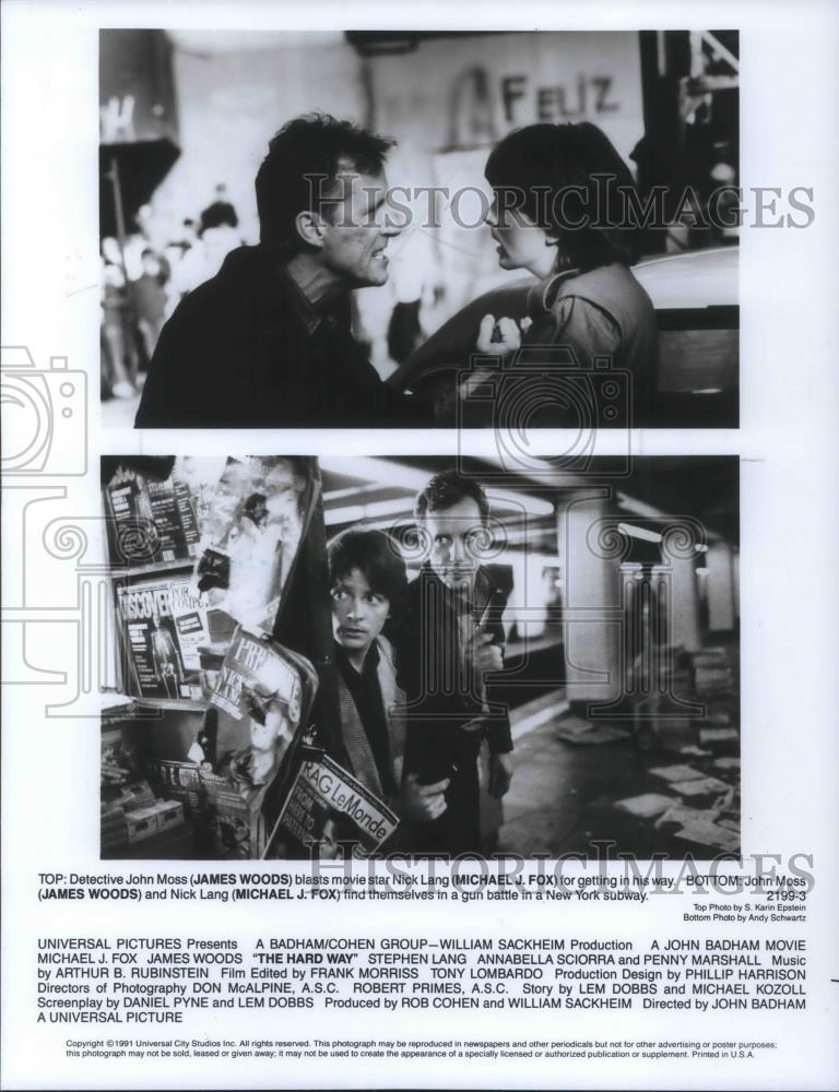 1991 Press Photo James Woods and Michael J. Fox in The Hard Way - cvp08797 - Historic Images