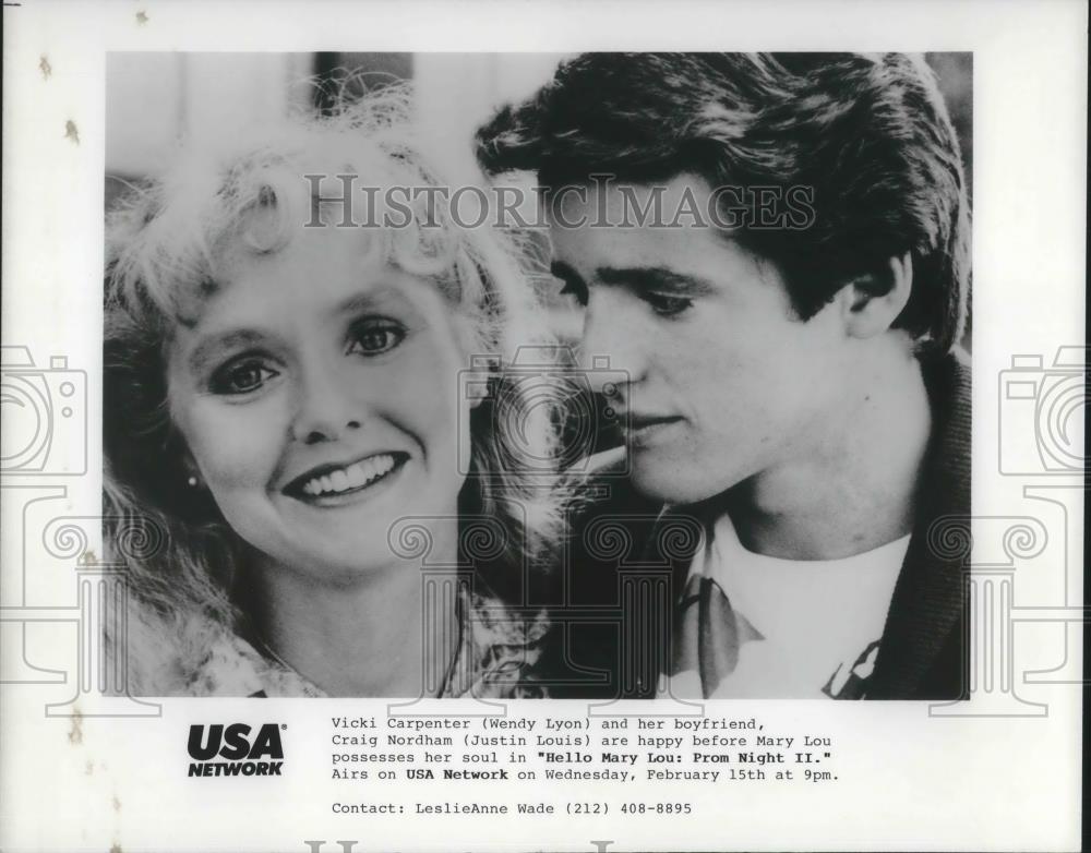 1989 Press Photo Wendy Lyon &amp; Jusitn Louis in Hello Mary Lou: Prom Night II - Historic Images