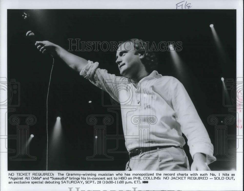 1986 Press Photo Phil Collins No Jacket Required Sold Out HBO TV Concert - Historic Images