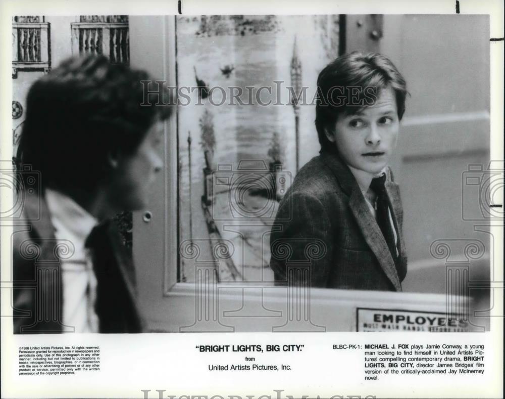 1988 Press Photo Michael J. Fox stars in Bright Lights, Big City movie film - Historic Images
