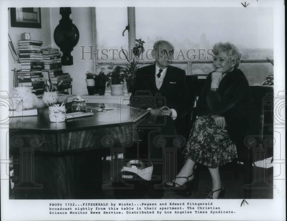 1982 Press Photo Pegeen and Edward Fitzgerald broadcast nightly from apartment - Historic Images