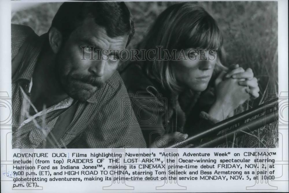 1986 Press Photo Tom Selleck and Bess Armstrong star in High Road to China - Historic Images