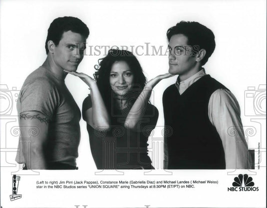 1997 Press Photo Jack Pappas, Gabriella Diaz & MIchael Landes in Union Square - Historic Images