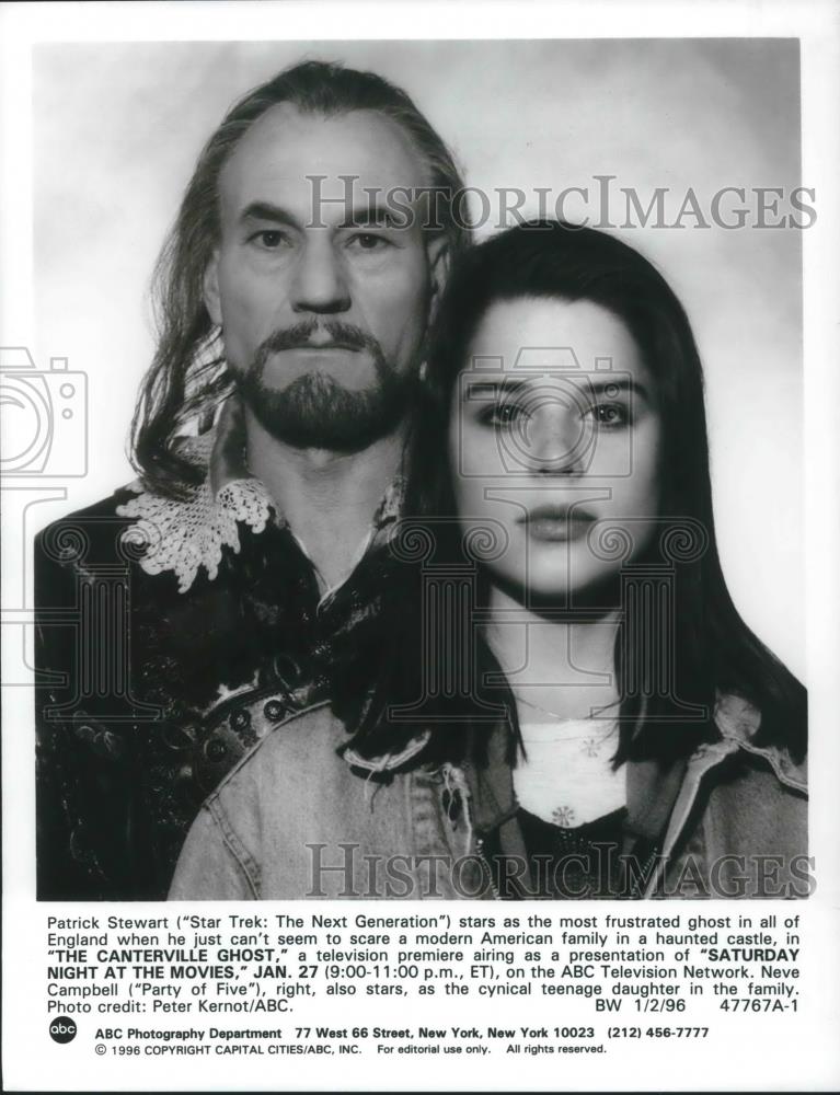 1996 Press Photo Patrick Stewart and Neve Campbell in The Canterville Ghost - Historic Images