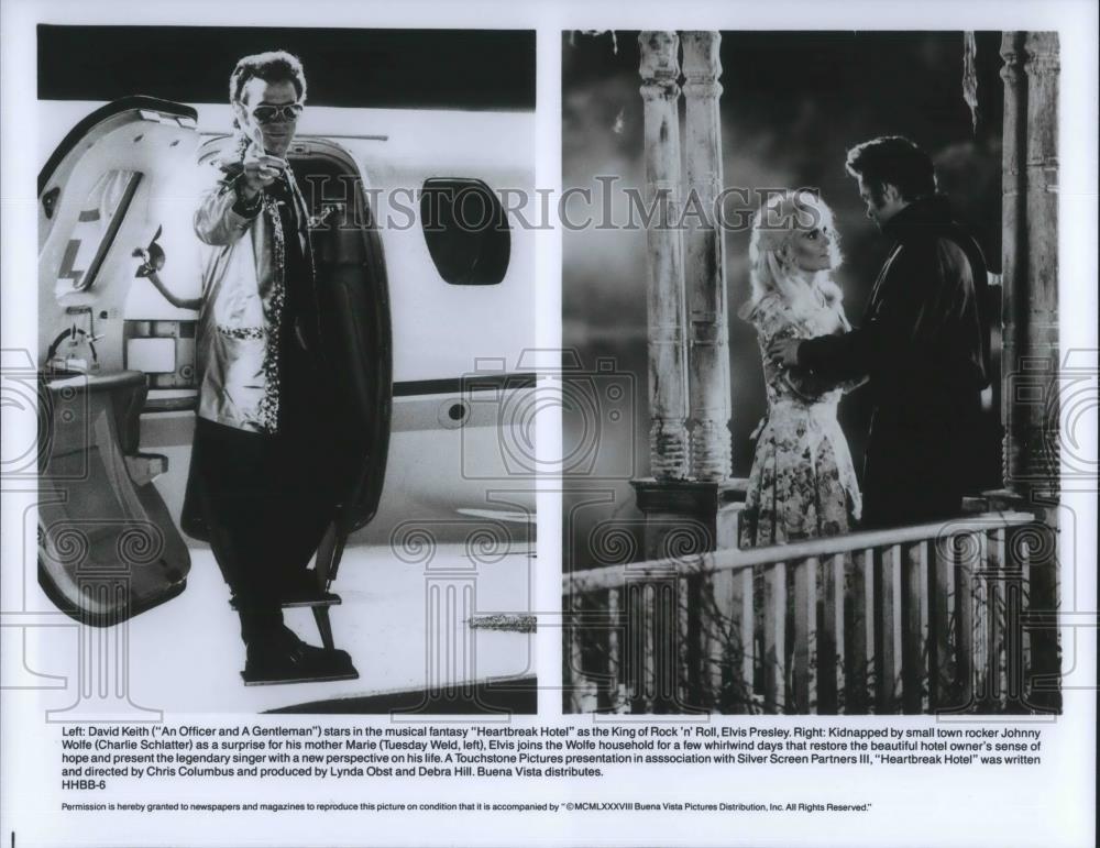 1988 Press Photo David Keith Tuesday Weld and Charlie Schlatter Heartbreak Hotel - Historic Images
