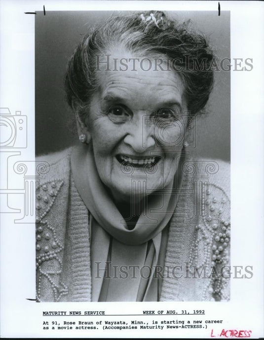 1992 Press Photo Rose Braun Movie Actress - cvp00103 - Historic Images