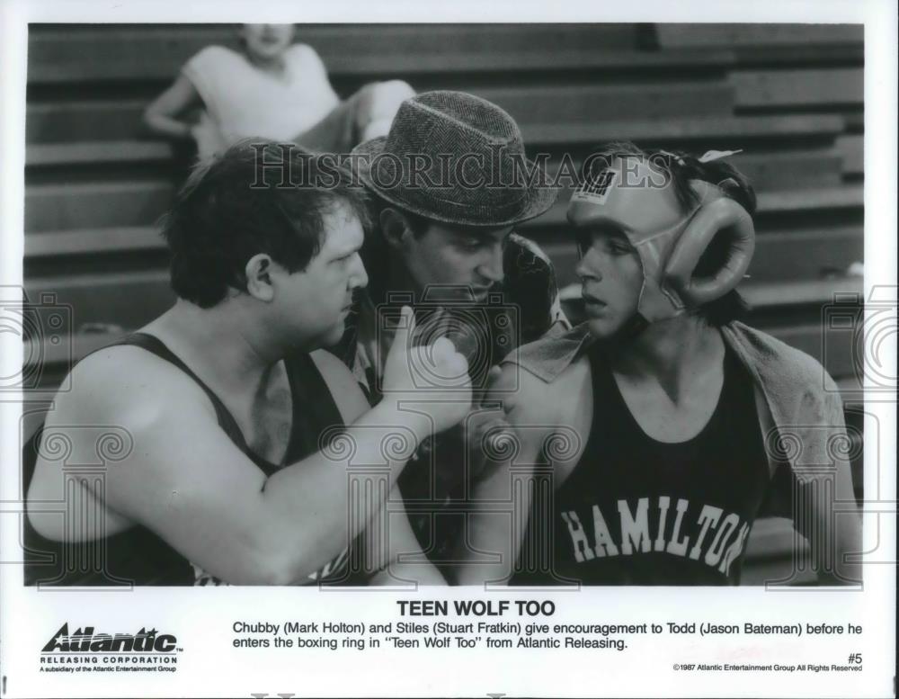 1987 Press Photo Jason Bateman, Mark Holton &amp; Stuart Franklin in Teen Wolf Too - Historic Images