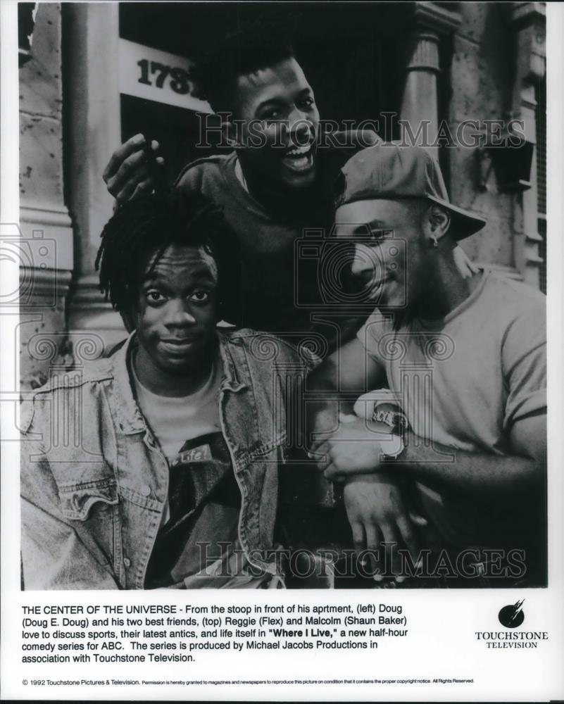 1992 Press Photo Doug E. Doug Flex and Shaun Baker star in Where I Live TV show - Historic Images