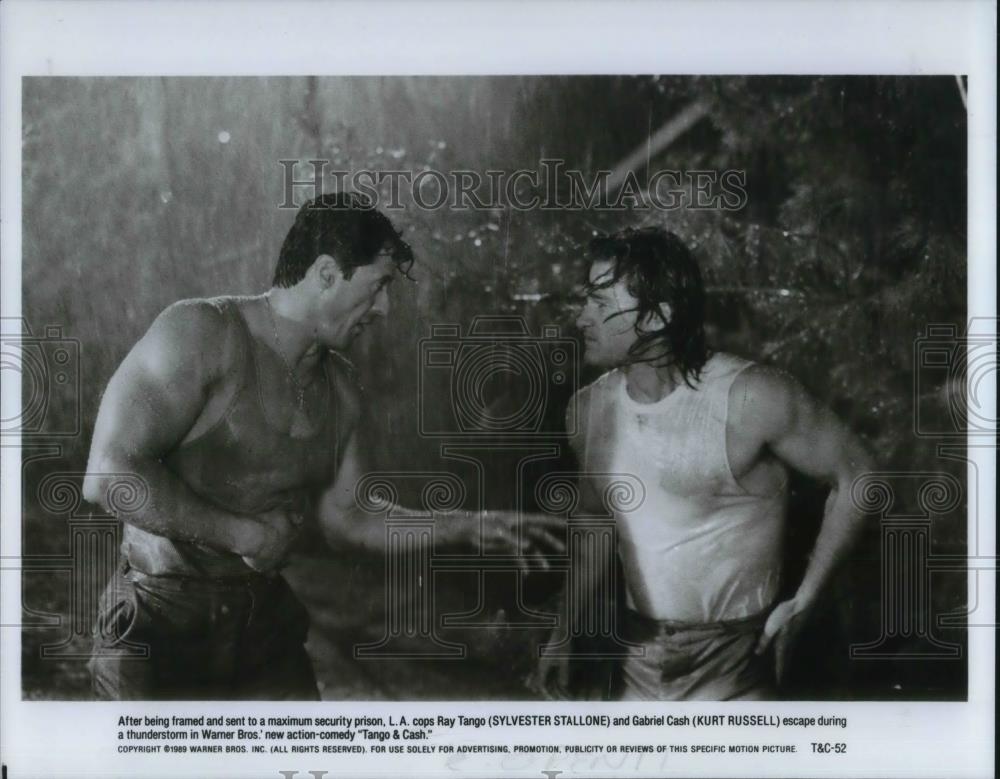 1989 Press Photo Sylvester Stallone &amp; Kurt Russell in Tango &amp; Cash - cvp12314 - Historic Images