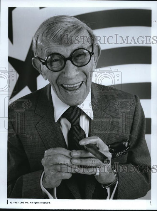 1991 Press Photo Geroge Burns in Mazda Presents the Meaning of Life - cvp00138 - Historic Images